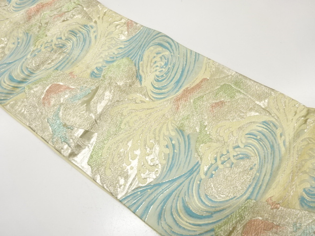 JAPANESE KIMONO / ANTIQUE FUKURO OBI / SILK / WOVEN ROUGH WAVE